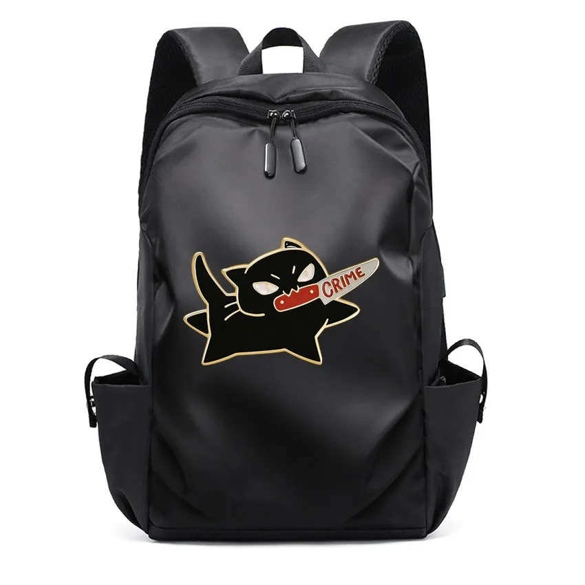 

Мужской многофункциональный деловой рюкзак для ноутбука, женский рюкзак с милым мультяшным черным котом, нож в рту, рюкзак с принтом для мальчиков и девочек