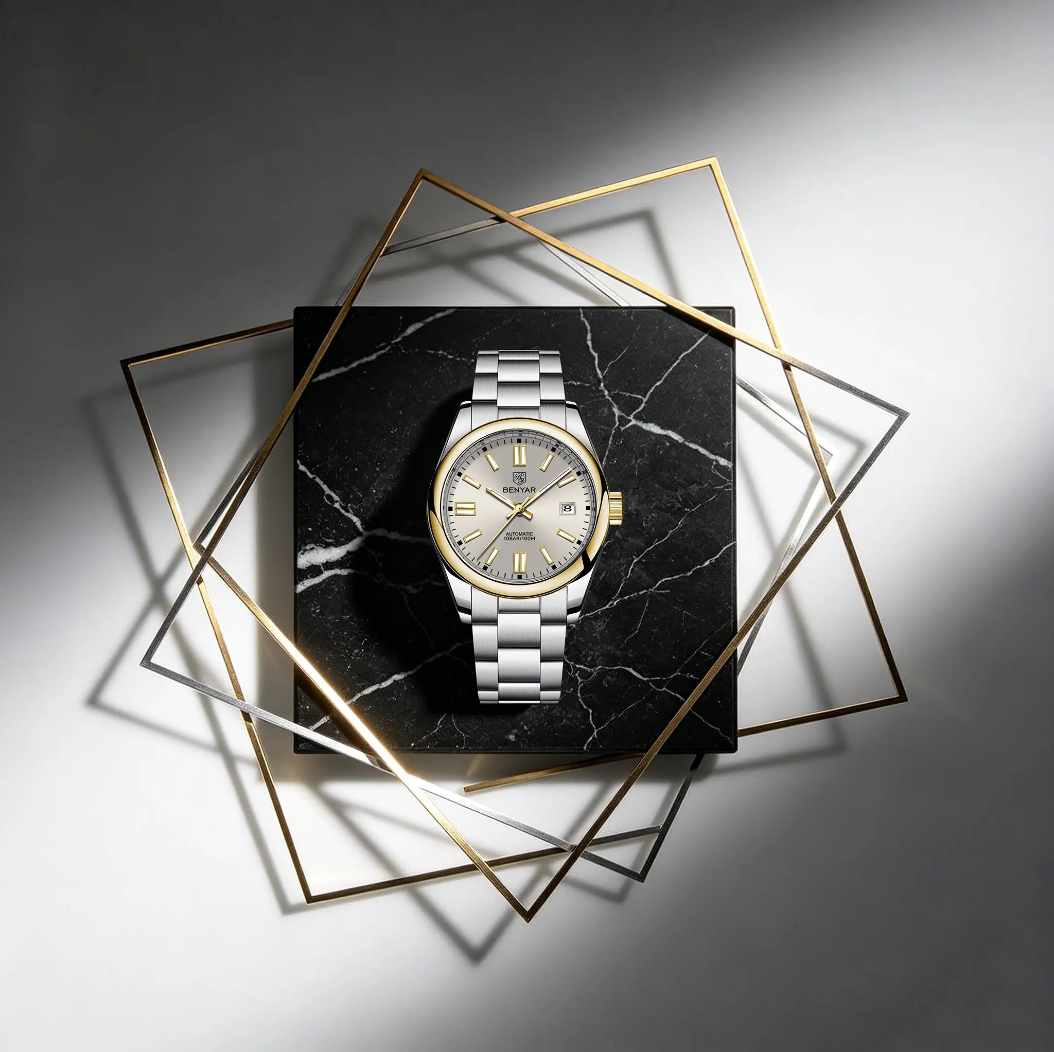 BENYAR Men's Mechanical Watch High-End Matte Grey Dial With Gilded Markers Luminous Waterproof Watch For Daily Commute Banquets