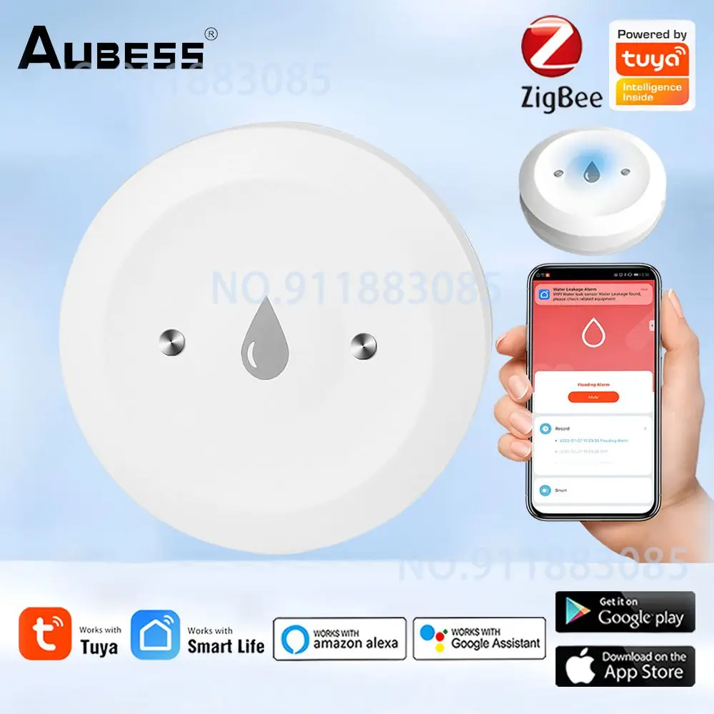 

Tuya ZigBee Smart Water Leakage Sensor Leak Detector Smart Life App Remote Monitoring Water Linkage Alarm Need Zigbee Gateway