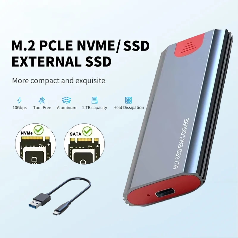 Case Esterno M.2 NVMe USB 3.2 Gen 1 Da 10 Gbps Con Display HD E Design Senza Attrezzi – Compatibile Con SSD SATA E NVMe
