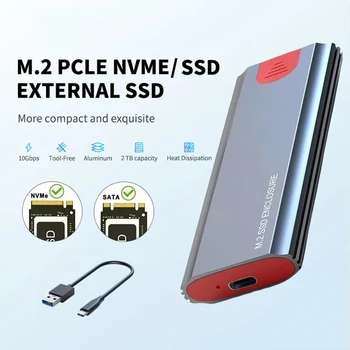 Carcasa M2 NVMe SSD, carcasa portátil PCIe SSD de 10Gbps, USB C 3,2 Gen2, adaptador externo sin herramientas con almohadilla disipadora de calor para SSD M.2