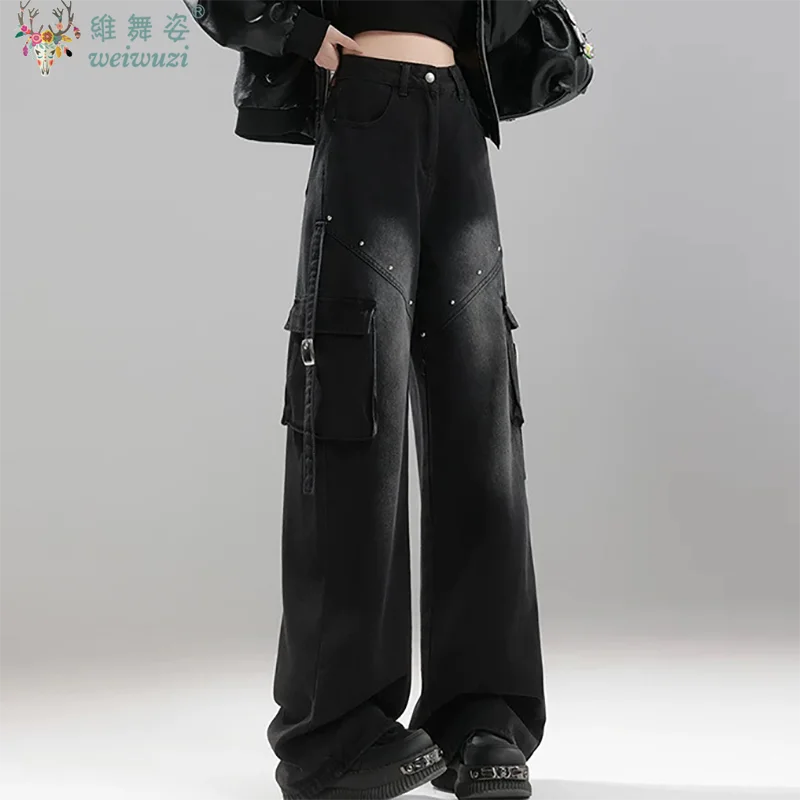 Pantalones vaqueros de mujer estilo americano pantalones Cargo de mezclilla Otoño/Invierno pantalones góticos de cintura alta ropa de trabajo suelta pantalones de pierna ancha Hip-hop