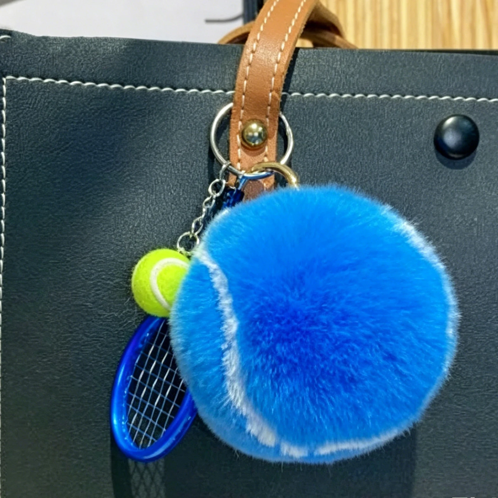 Creativity Plush Tennis Ball with Racket Cartoon Ball Bag Pendant Multi-Purpose Sports Player Jewelry Accessories