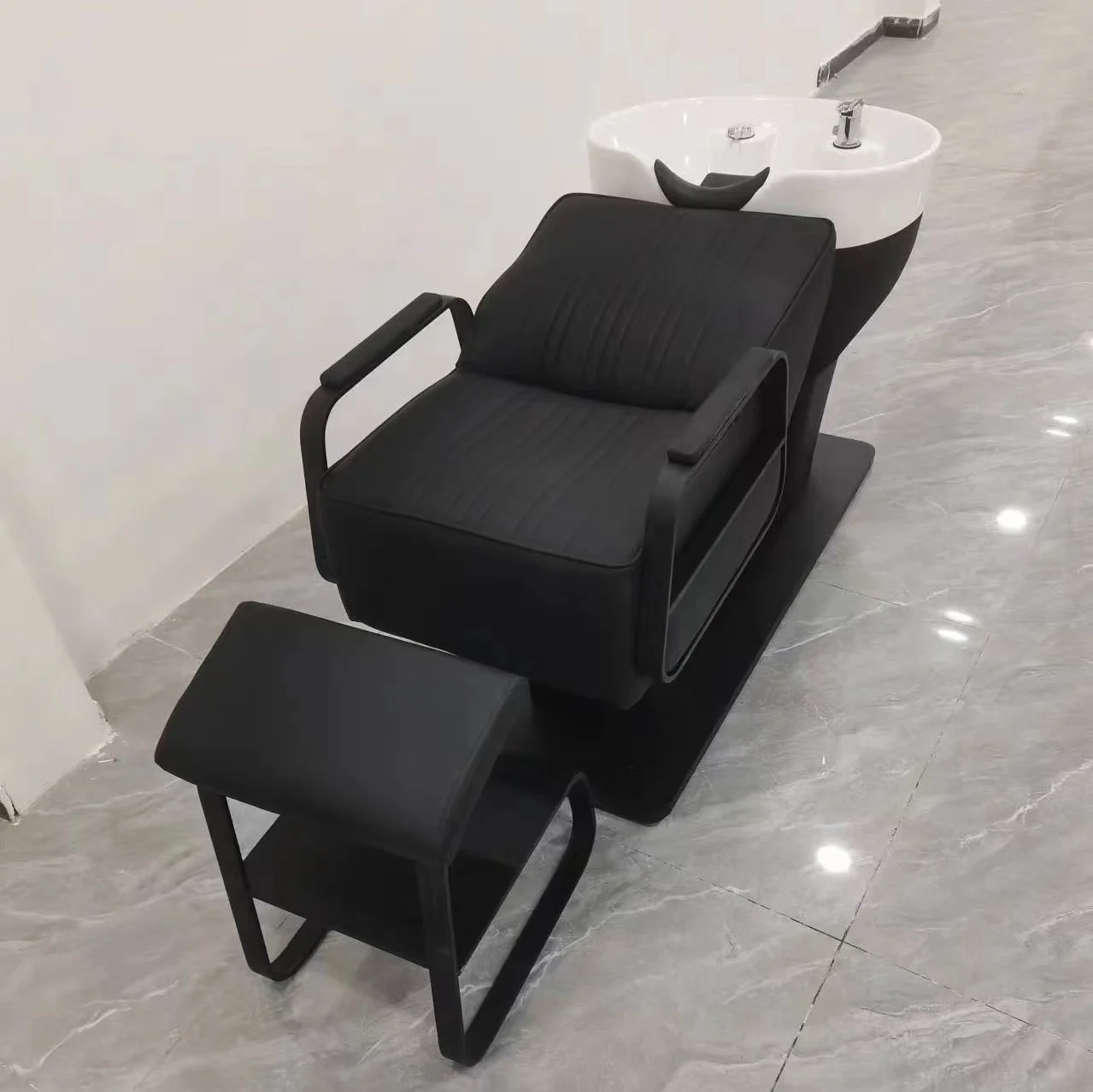 Barber shop special fiberglass shampoo bed hair salon stainless steel ceramic basin