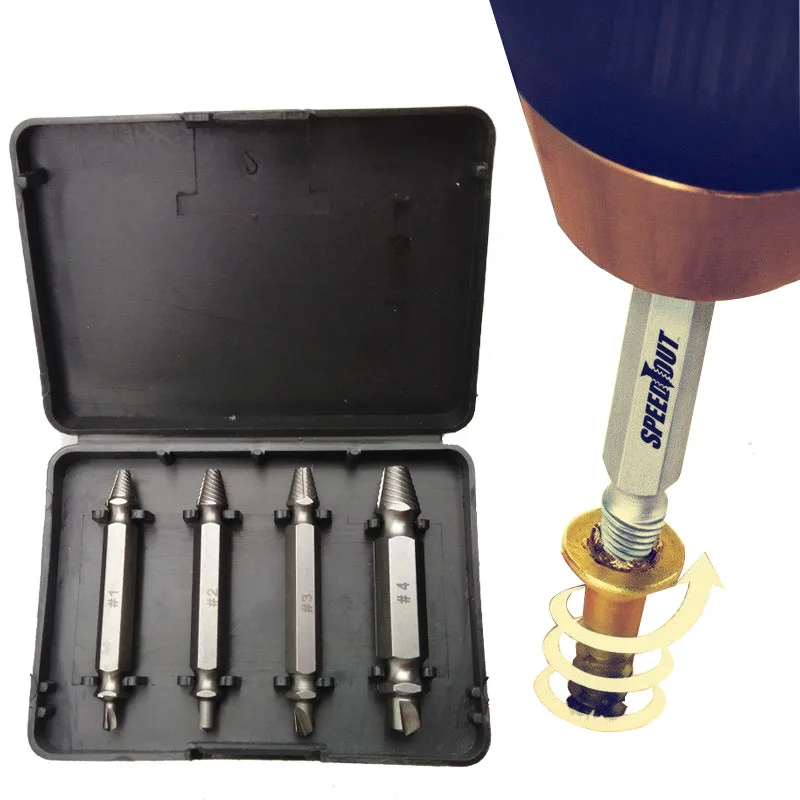 

Double Side Drill Out Damaged Screw Extractor Out Remover Handymen Broken Bolt Stud Removal Tool Kit 4pc #1 #2 #3 #4 With Case