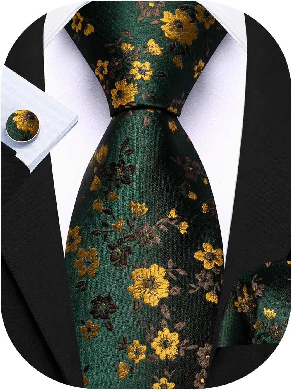 Conjunto de Corbata de Seda con Diseño Floral Paisley para Hombre, con Pañuelo de Bolsillo y Gemelos, para Bodas, Fiestas y Negocios