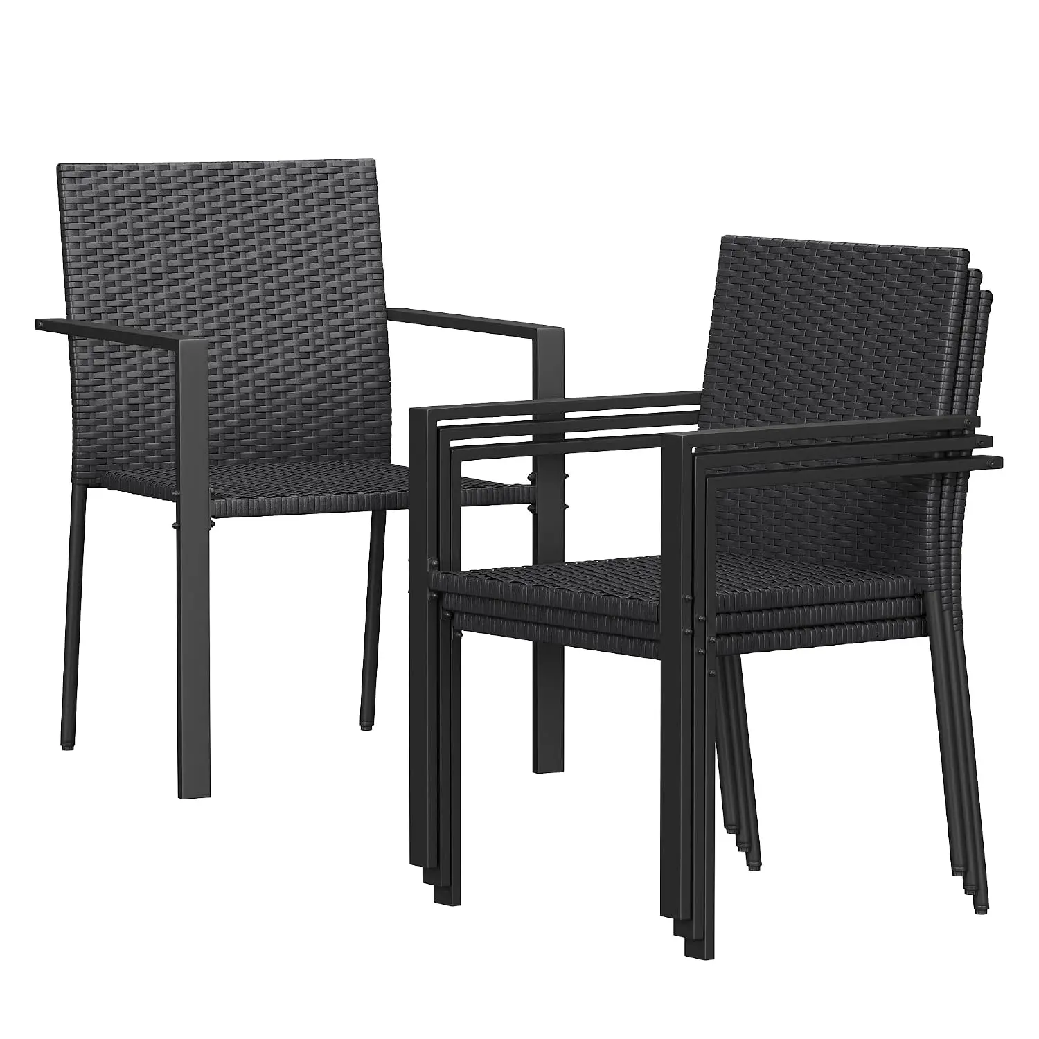Stackable Wicker Chairs, Patio Dining Chairs Set of 4, All-Weather Breathable Outdoor Dining Chair, Steel Frame, Customized