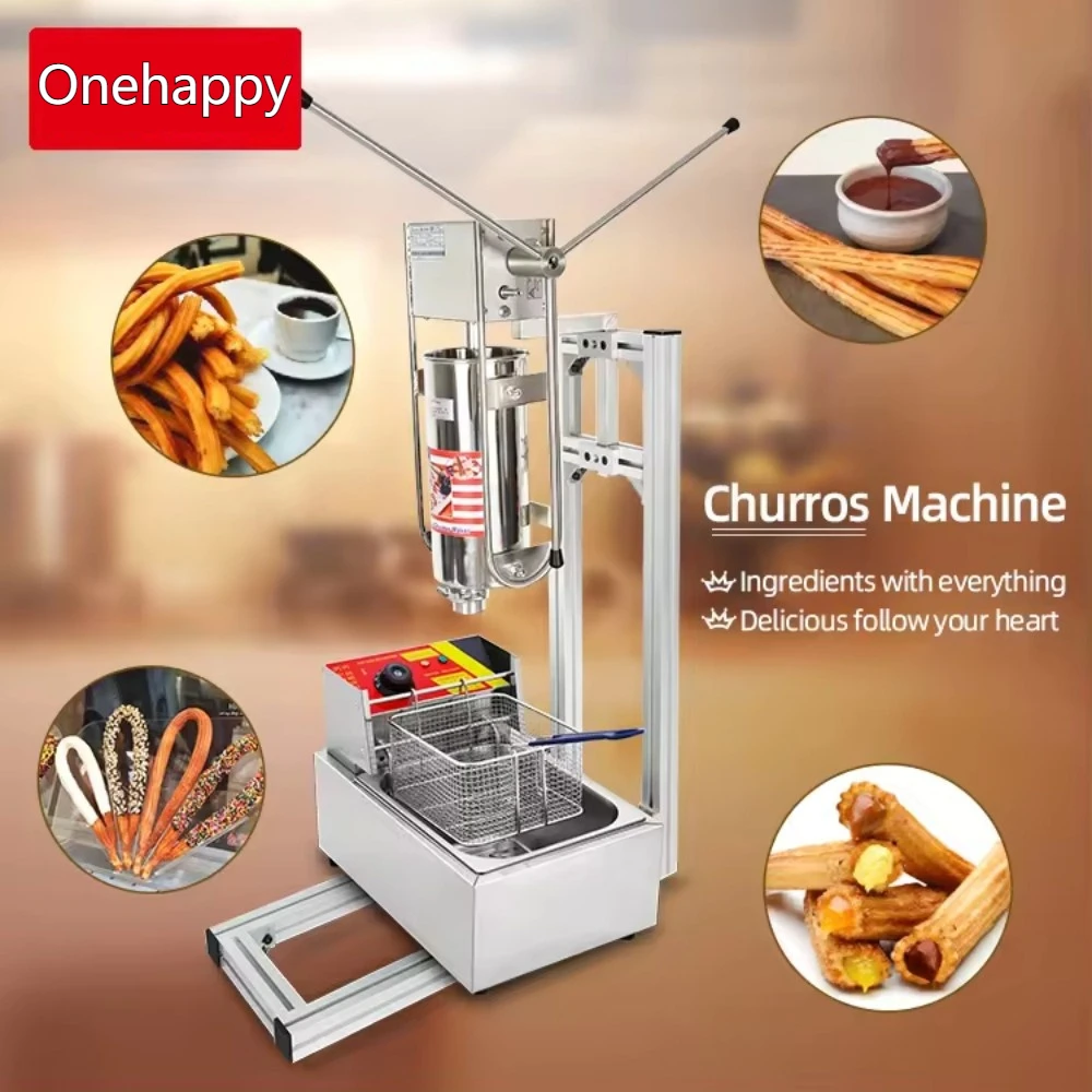 Stainless Steel Automatic Spanish Churro Machine (Churrera) with Fryer - Commercial Snack Maker High Efficiency