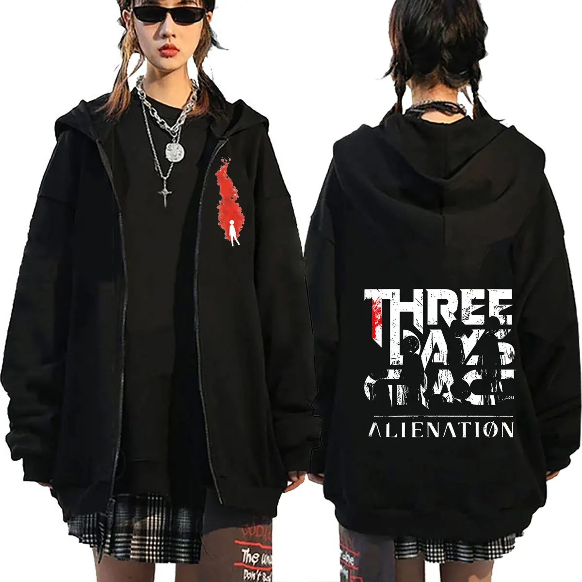 Oferta Imperdível: Jaqueta com Zíper Gráfico da Banda de Rock Heavy Metal Three Days Grace Alienation, Unissex, Vintage, Oversized.