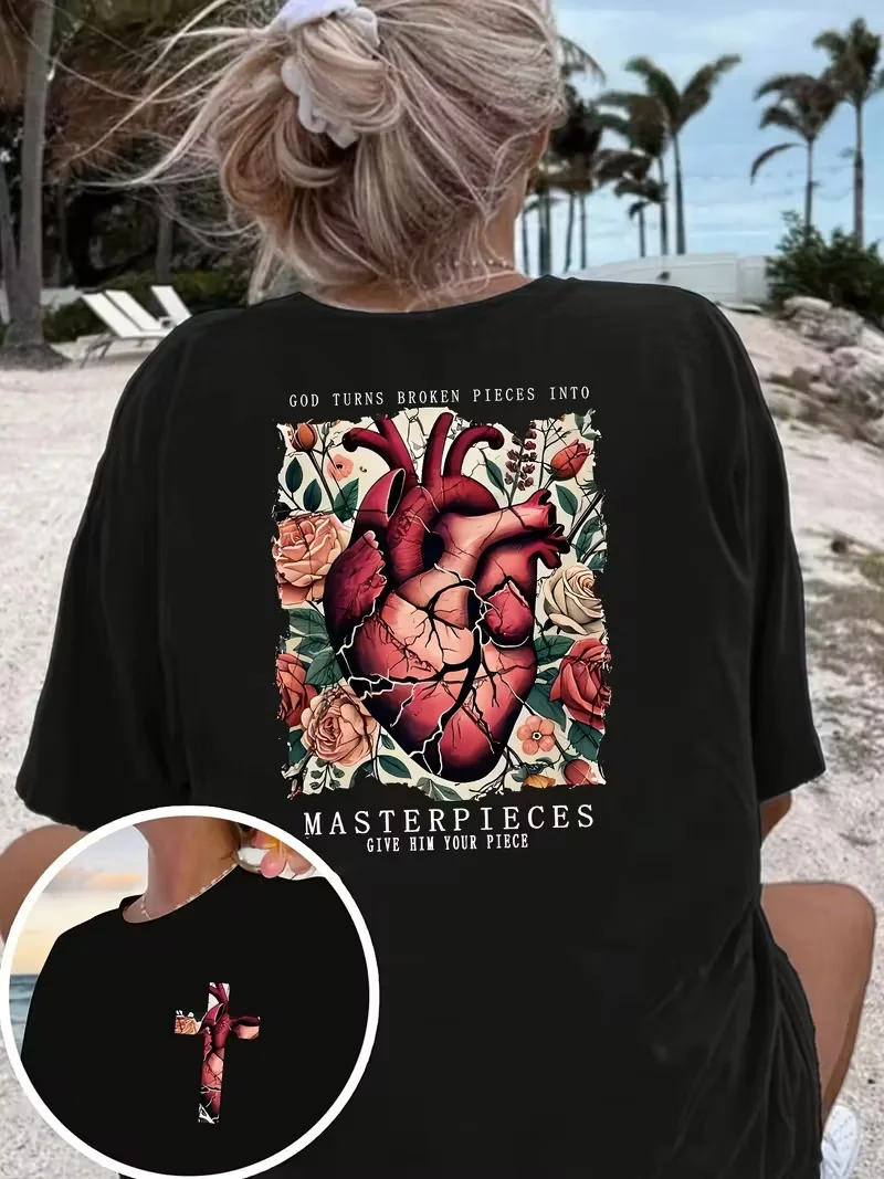 

2025 Новая повседневная рубашка унисекс с буквенным узором и принтом уличной моды, трендовая рубашка из чистого хлопка с короткими рукавами и круглым вырезом