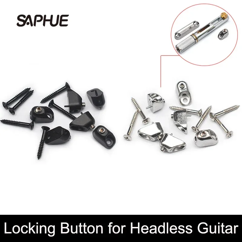 6Pcs String Locking Button for Headless Guitar Bridge 13x7x7.5MM String Locker Guitar Parts Black/Nickel