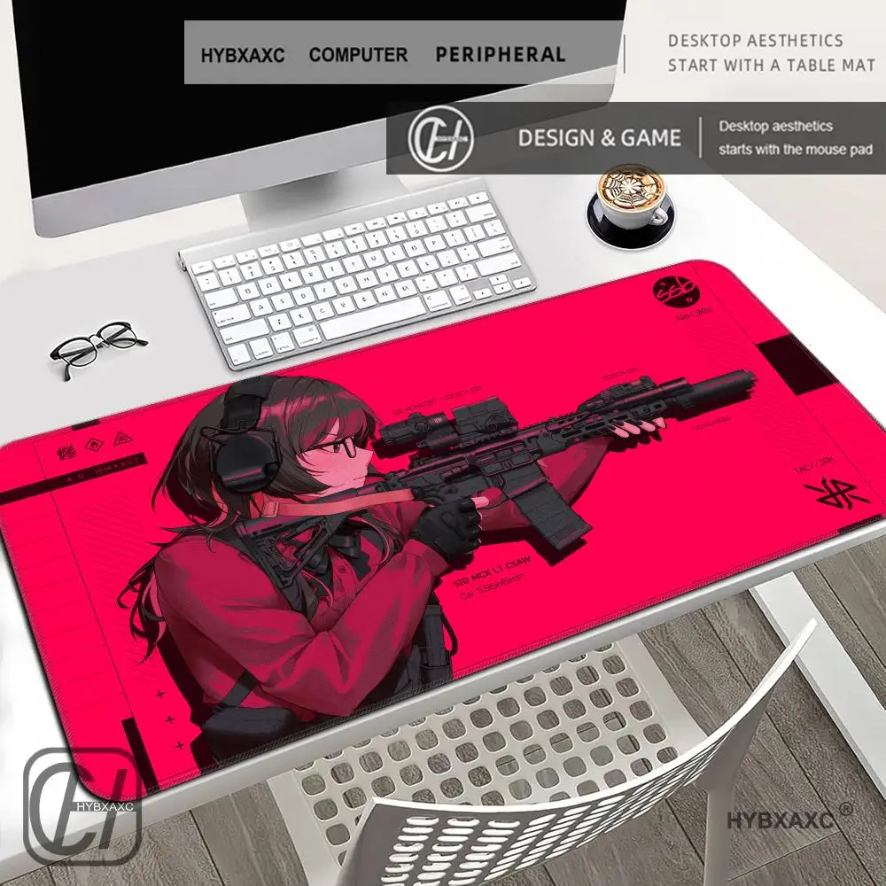 HYBXAXC Tactical Armed Anime Girl Red Background Cool Style Mouse Pad Extended Keyboard Mats Large XXL Gamer Mousepad 90x40