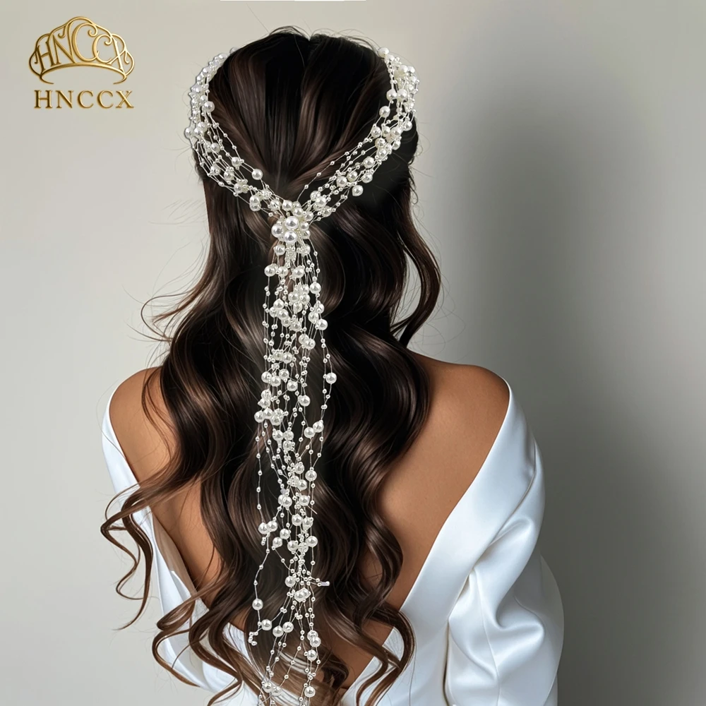

HNCCX Long Tassel Bride Pearl Headband Women Wedding Bridesmaid Hair Accessories for Banquet Party Wedding Photography HP538