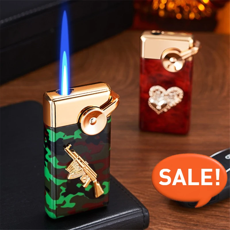 

Windproof Blue Flame Lighter with Exquisite Heart Pattern Special Gift Personalized Smoking Accessory Arm Ignition Relief Tool