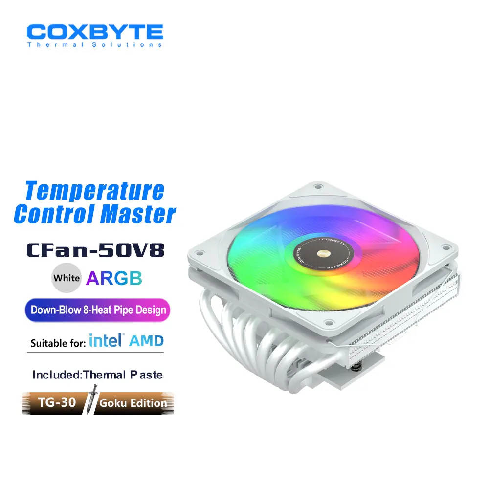 

COXBYTE CFan-50V8 8 тепловых трубок, процессор под давлением, воздушный охлаждающий кулер, вентилятор высотой 45 мм, 9 см для корпуса LGA1200/1700/AM4/5 ITX