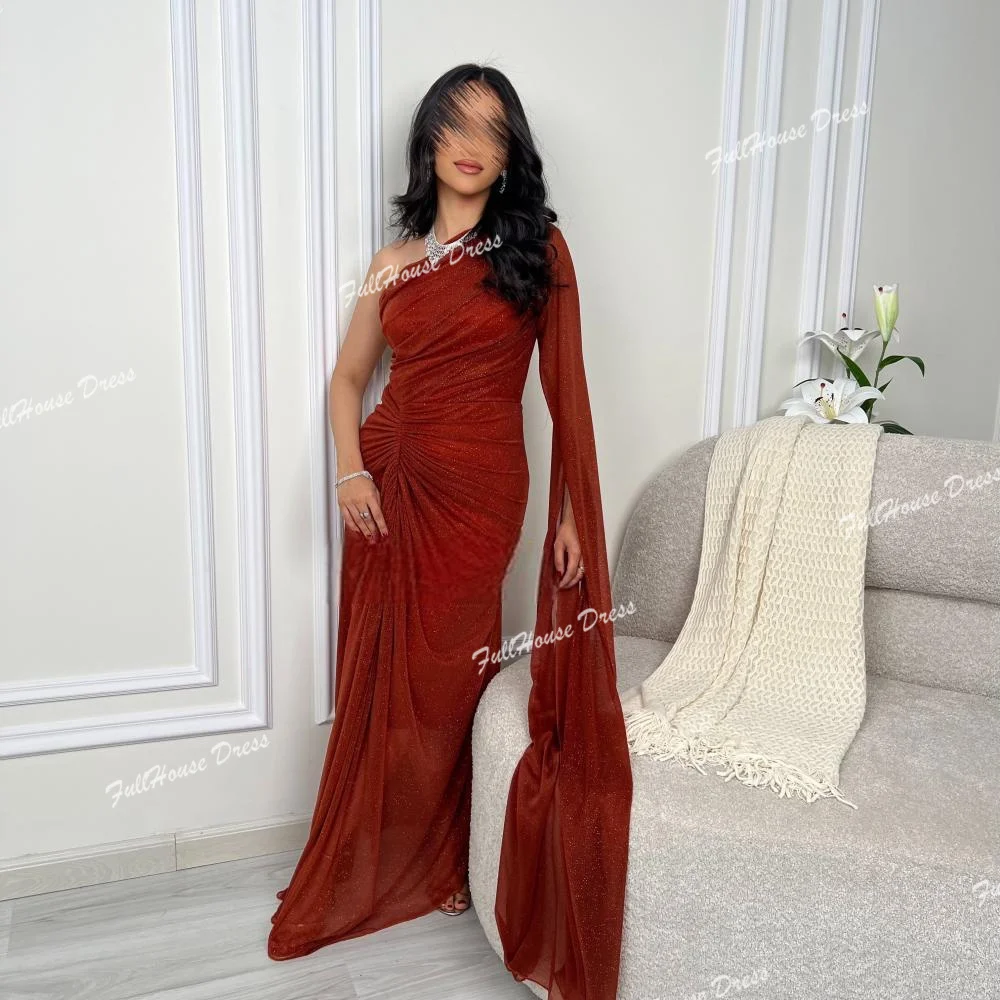 فستان سهرة لامع بطيات بكتف واحد مصنوع حسب الطلب، فستان زفاف طويل مثير بدون ظهر مع محكمة فساتين سهرة