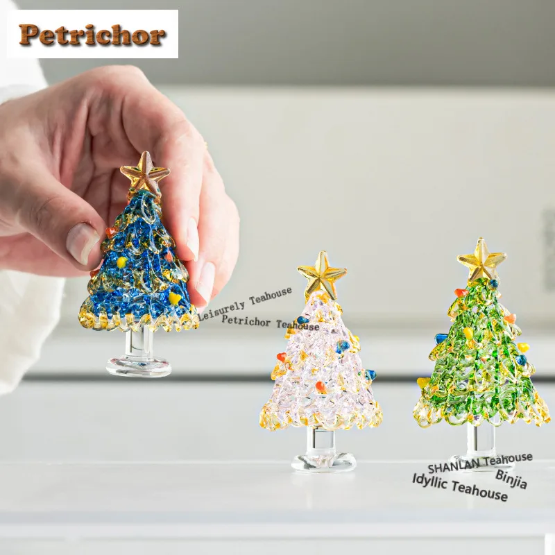 Handmade Azure Stone Glazed Christmas Tree Tea Pet Antique Flowerpot Landscaping Tea Figurine Play Toys Tea Statue Ornaments