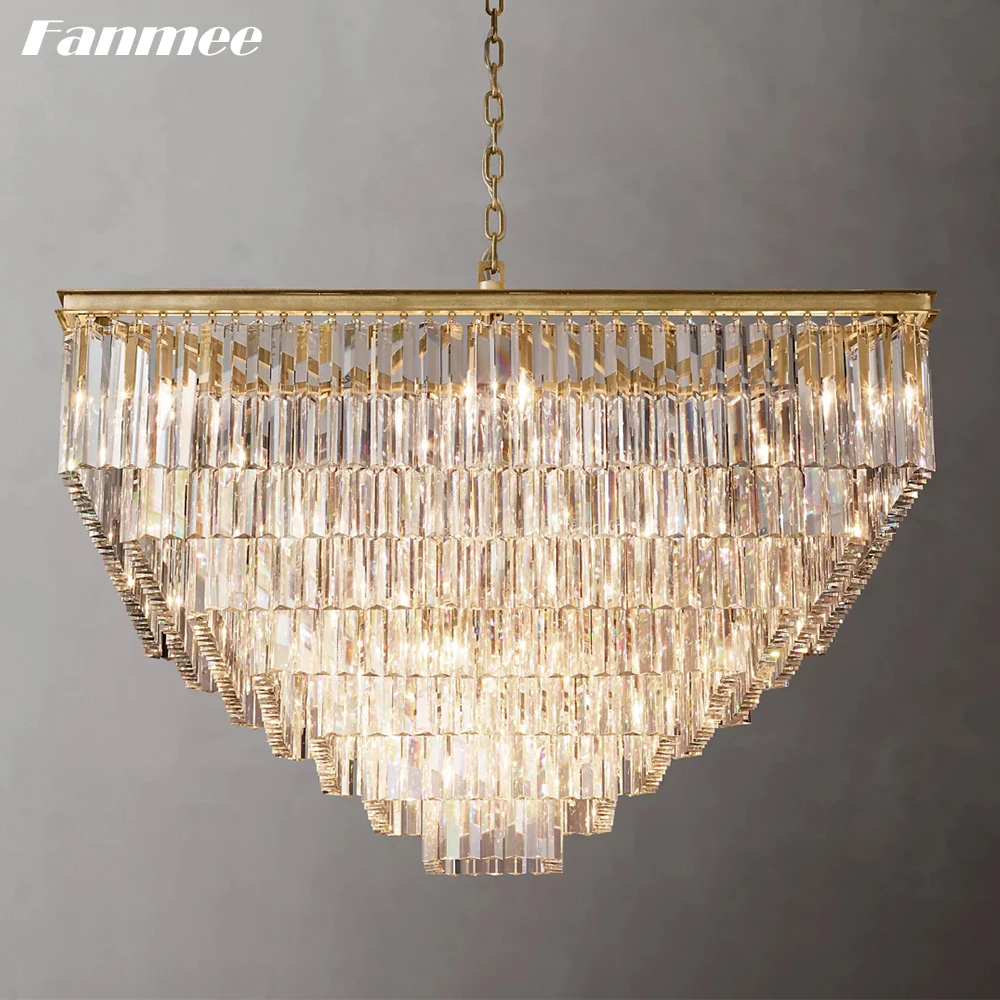 Modern Crystal Square Chandelier Indoor Odeon Chandelier Lighting for Living Room Luxury Prism Crystal Pendant Lamp for Bedroom