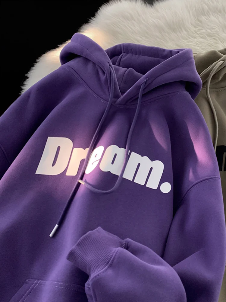 

Retro American Purple Hoodie for Men Thiened Fce Autumn Winter Sle Trendy Brand Youth Casual Comfortable Loose Fit