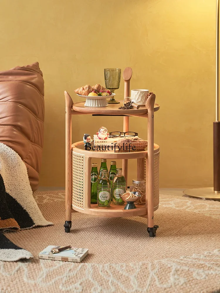 

LD6Solid Wood Small Coffee Table Cherrywood Living Room Bedroom Glass round Table Trolley