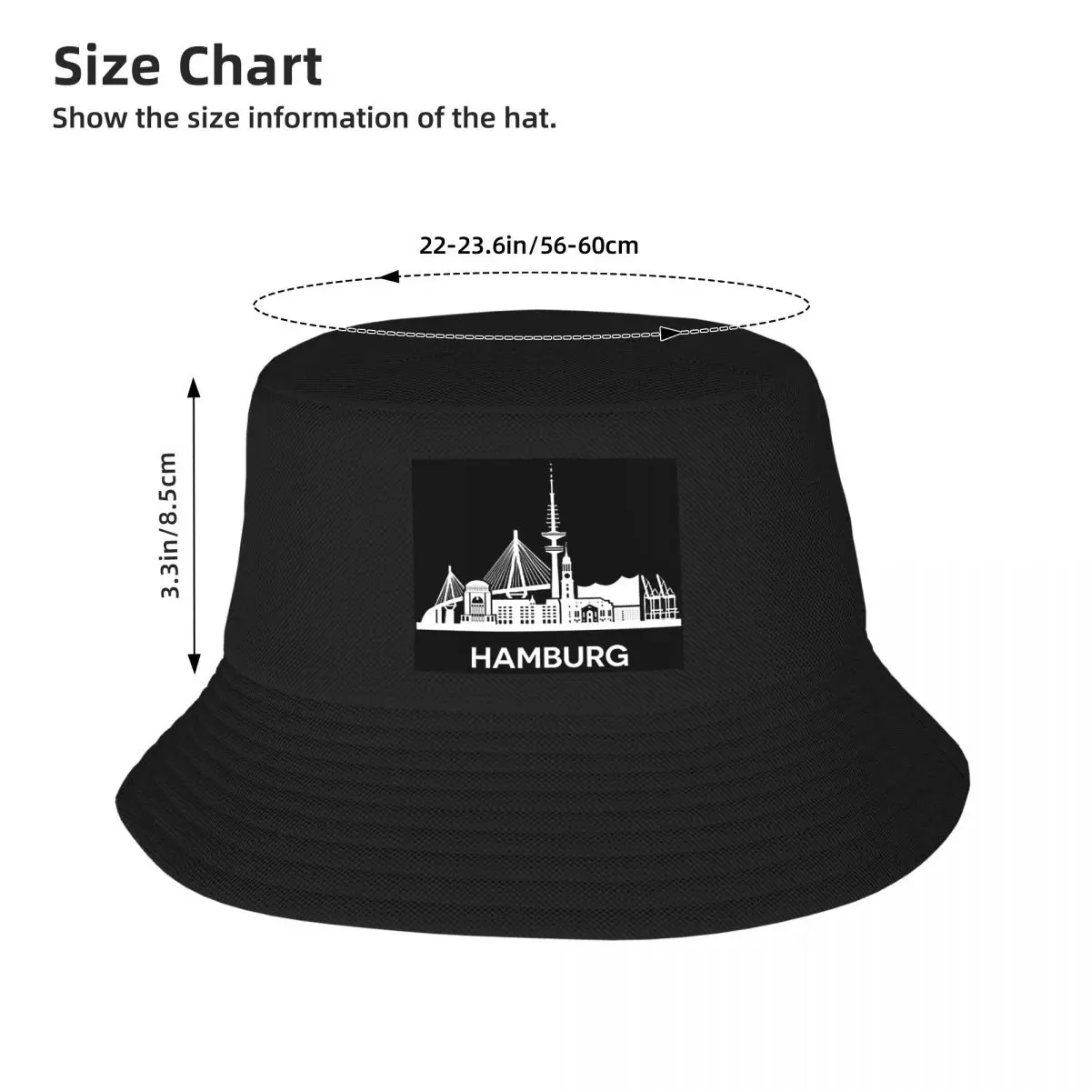 Hamburg City Skyline, Extended Version, White Bucket Hat Panama Hat Children Bob Hats Cool Fisherman Hats Fishing Unisex Caps