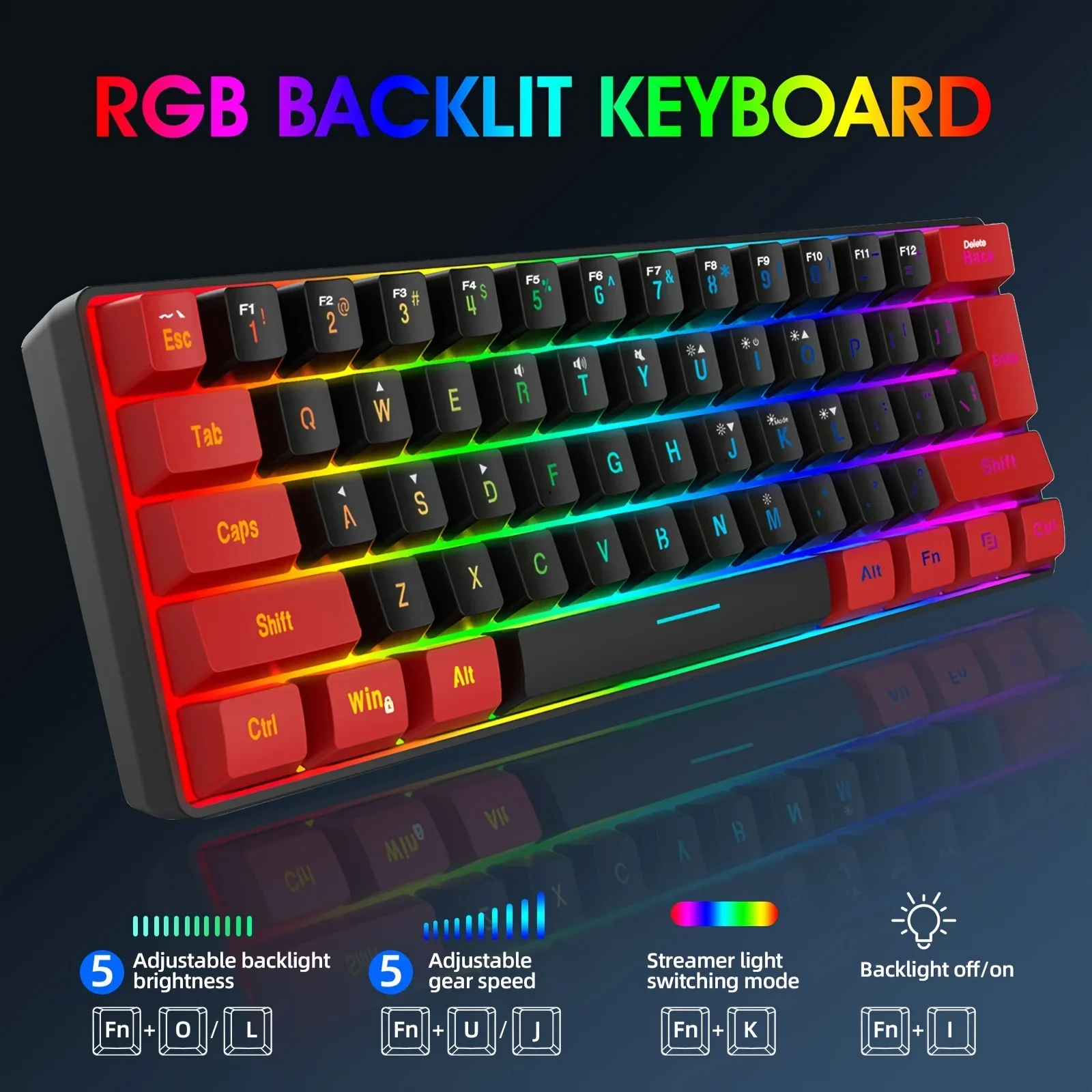 60% Wired Gaming Keyboard, Small RGB Backlit Film Gaming Keyboard, Ultra-compact Mini Keyboard Suitable For Computer G