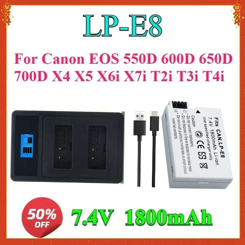 

New For LP-E8 LPE8 Replaceable Camera Battery with Dual Charger for Canon EOS 550D 600D 650D 700D X4 X5 X6i X7i T2i T3i T4i T5i