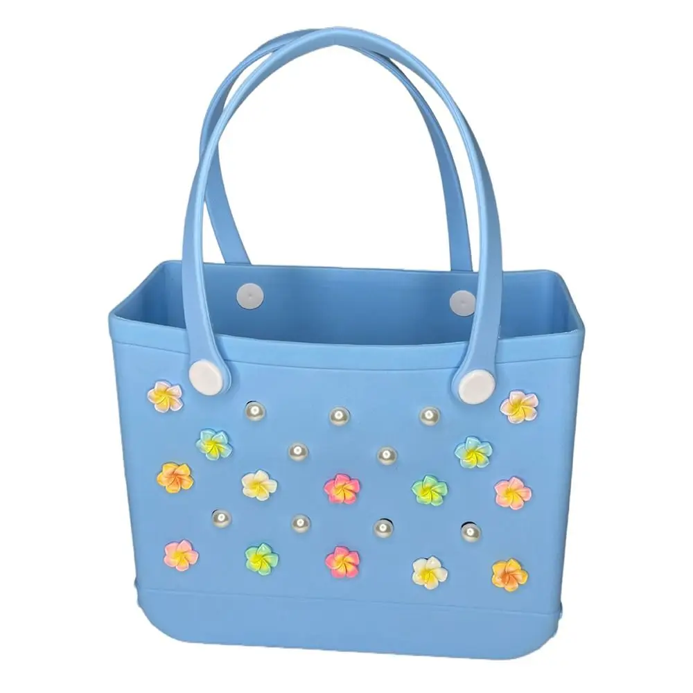 24PCS Flowers Charms for Bogg Bag Decoration PVC Pearl Beach Totes Bags Accessories for Rubber Beach Bag with Holes