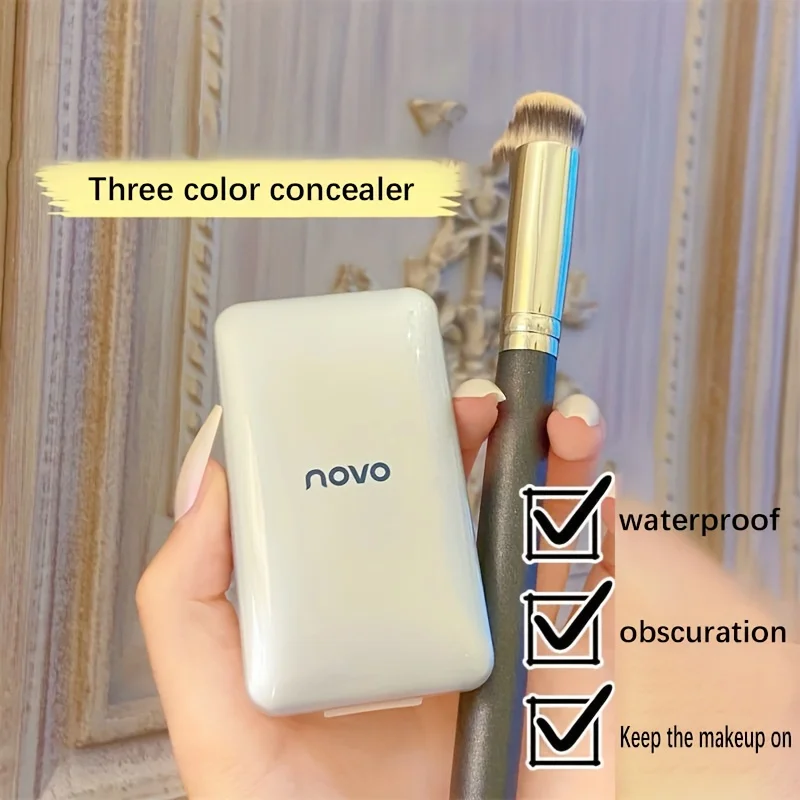 Paleta correctora de tres colores con espejo, resistente al agua, círculo oscuro y cubierta de marca de acné, cobertura de tatuaje, base de maquillaje de larga duración