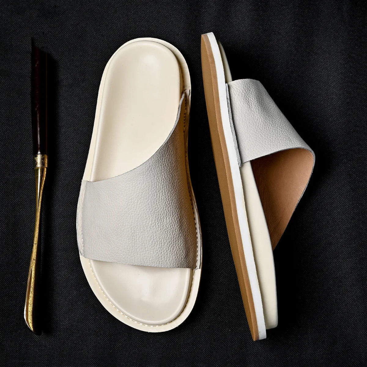High Quality Soft Men Genuine Leather Slippers 2025 Summer Casual Comfortable Shoes Men Handmade Sandals Shoes