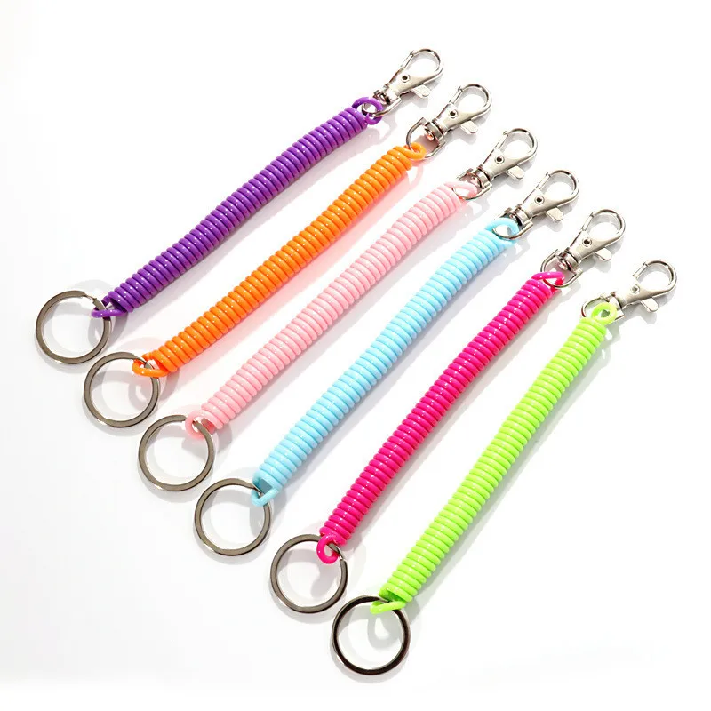 Elastic Stretch Plastic Spring Lanyard with Carabiner Anti-Lost Phone Keychain Lock for Boating Fishing