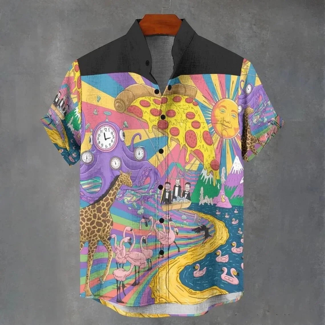 

New Men's Beast Personalized Design 3D Printed Casual Short-sleeved Shirt Party Funny Fashion Button Top Outdoor Shirt