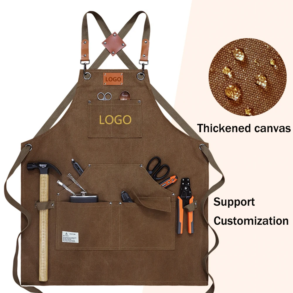 

Custom LOGO Thickened Canvas Multi Pocket Artisan Gardening Overalls Apron Barbecue Mechanic Tool Apron Customized LOGO