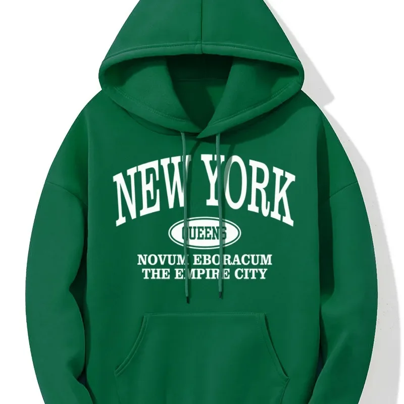 New Fashion Sweater New York Letter Print Kangaroo Pocket Hoodie, Casual Long-sleeved Drawstring Hoodie, Go Out and Wear A Top