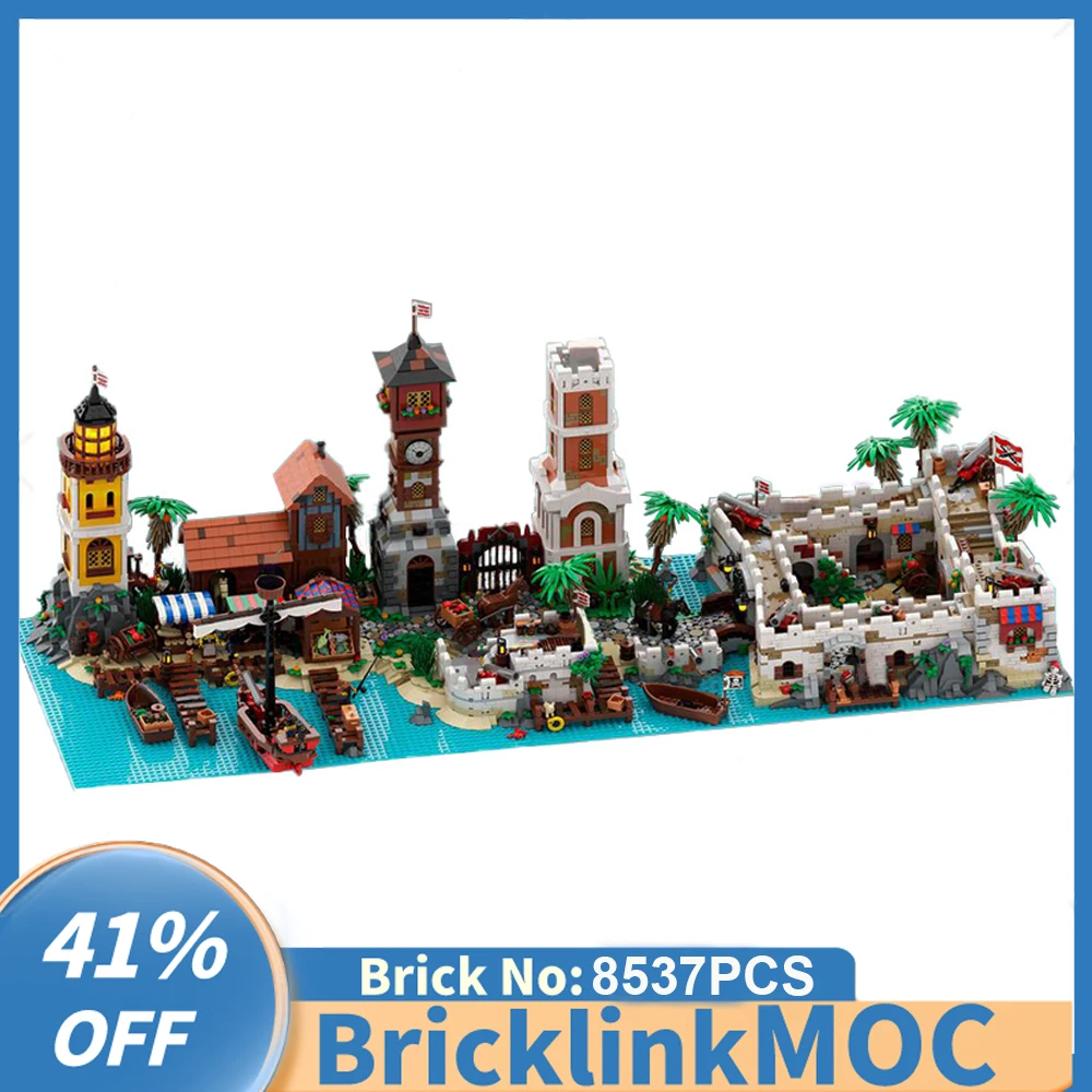 

New 8537PCS medieval Pirates World Series MOC Soldier Fortress Town Gates Bastion Harbor Model creative ideas childrenToy blocks