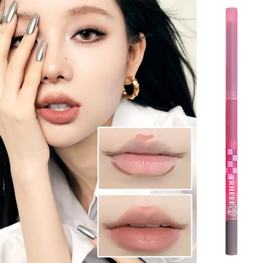 Lipliner Pencil with Brush Waterproof 3D Lip Liner Tint Contouring Plumping Pen Makeup Peach Lipstick Milk L0W7