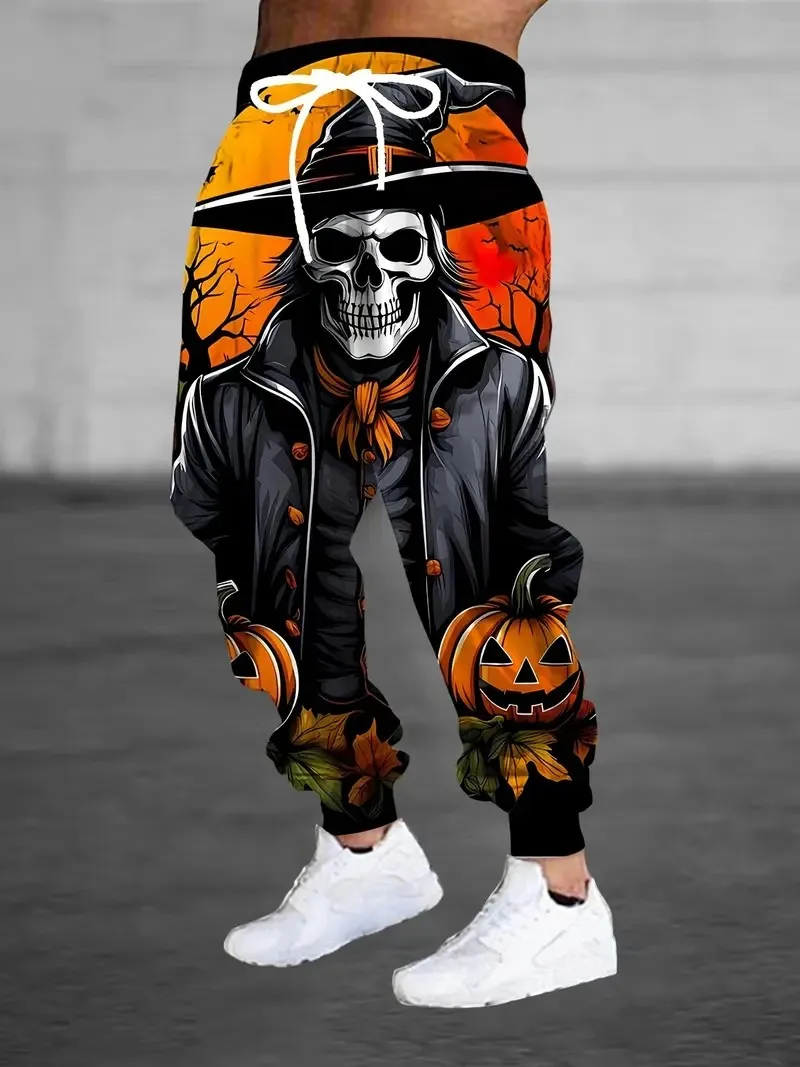 The new men's trousers for Spring and Autumn 2025 feature street casual fashionable sporty and breathable 3D skull print