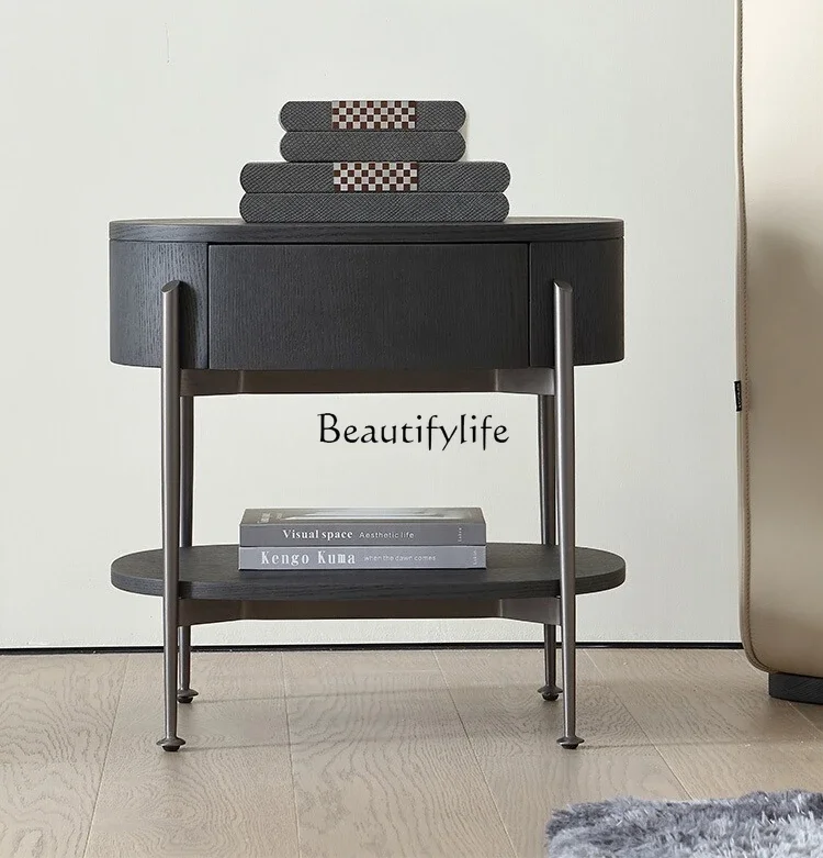 

02 Italian Minimalist Solid Wood Bedside Table Modern Minimalist Light Luxury Storage Side Cabinet