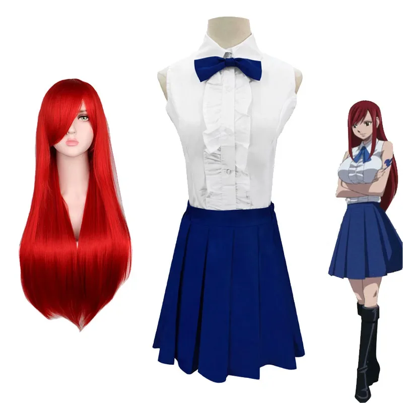 Fury Tail Erza Scarlet Cosplay costumes Animal Clothing Queen's Daily Cloths Girls JK Uniform Skirts Erza Cosplay Wig