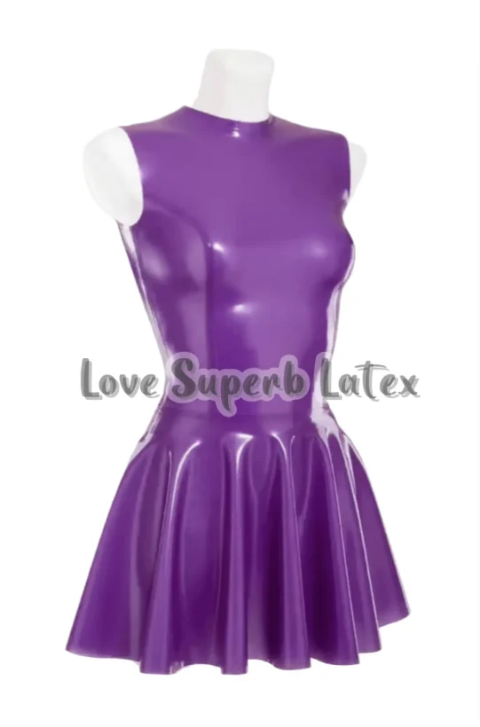 

Резиновое фиолетовое латексное мини-платье без рукавов с высоким воротом, расклешенное мини-платье eurocatsuits, клубная одежда, костюм для вечеринки, резиновая модная одежда на Хэллоуин