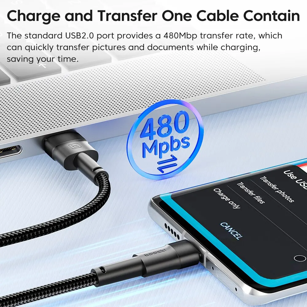 Toocki สาย USB Type C 3A 2ชิ้นสำหรับ realme Xiaomi Samsung สายชาร์จเร็วสายดาต้าที่ชาร์จ USB C สำหรับ iPad Samsung poco 1M 2M