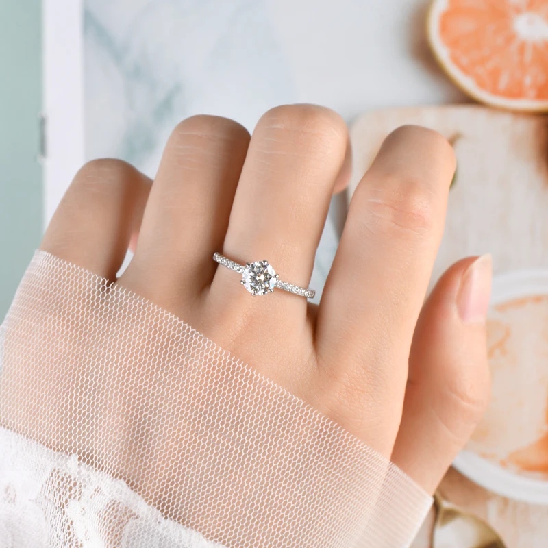 Anziw 100% 925 Silver 1CT 6.5mm D Moissanite Wedding Rings Engagement Promise Finger Band Certified Moissanite Jewelry For Women