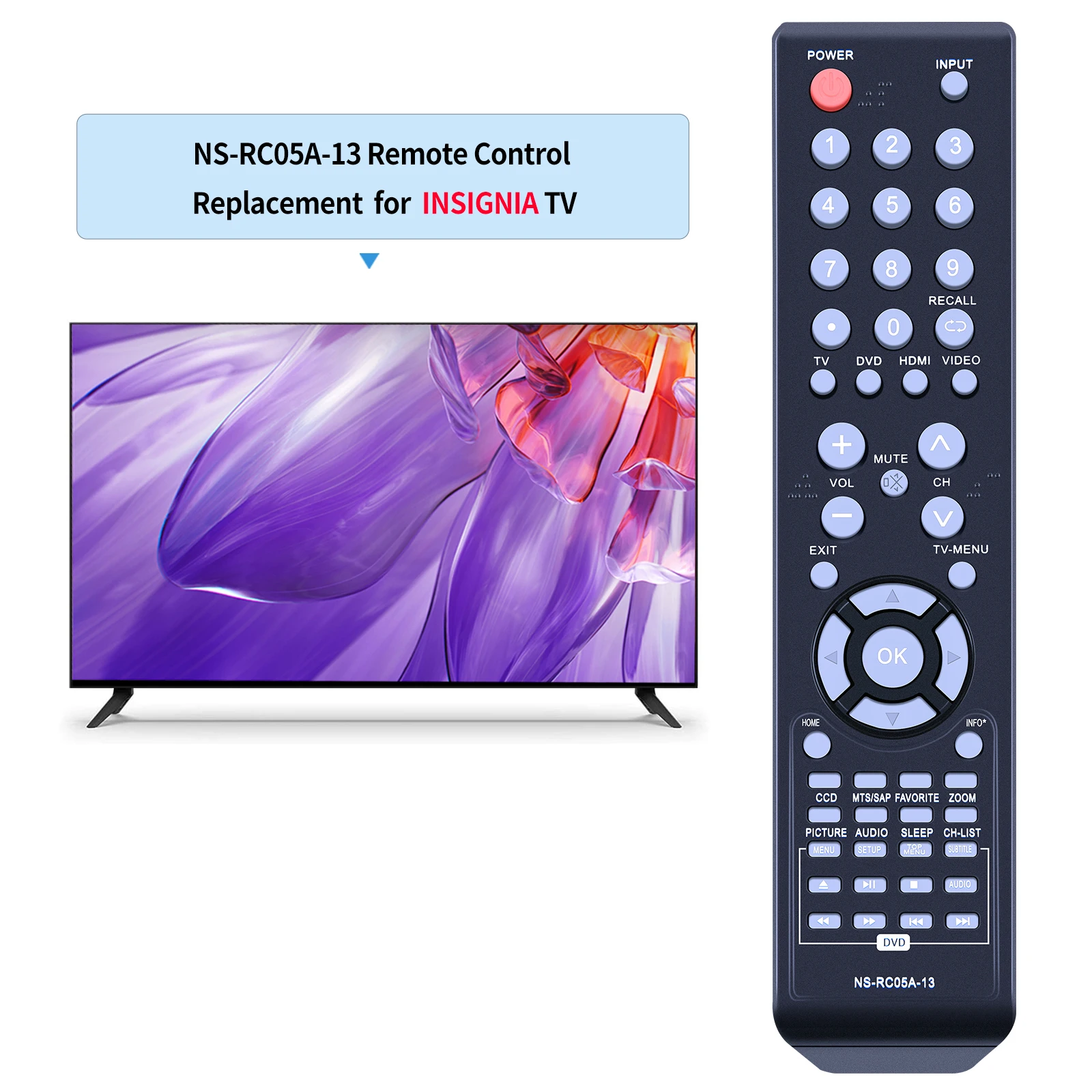 New NS-RC05A-13 Replaced Remote Control fit for Insignia TV NS-24ED200NA14 NS-28ED200NA14 NS-32LD120A13 NS-24LD100A13