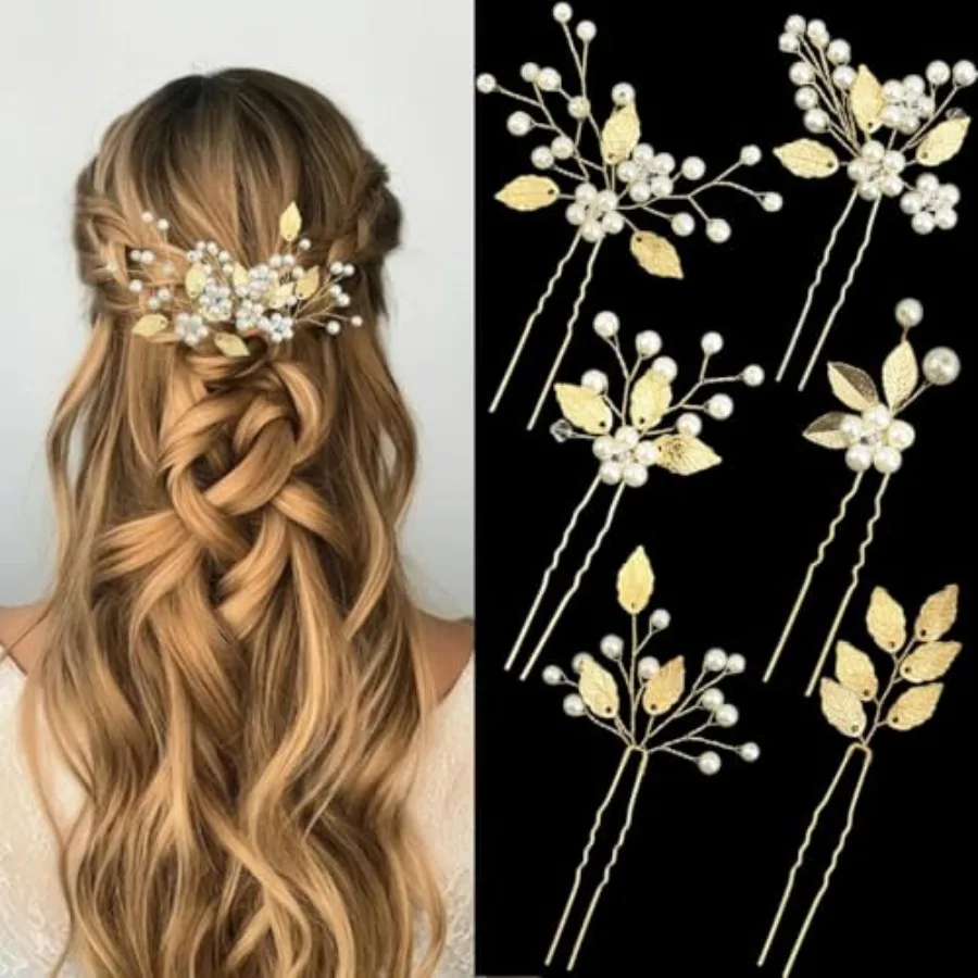 

6 Pieces Wedding Hair Pins, Handmade Bridal Hair Styling Pins Headpiece Jewelry Clips for Brides Bridesmaids and