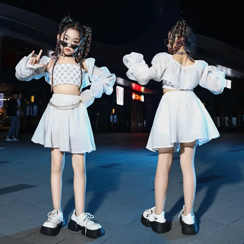 

Girl Jazz Dance Performance Suit JAZZ Rack Drum T-Stage Performance Stage White Short Skirt Suit Hip Hop Street Dance Trend