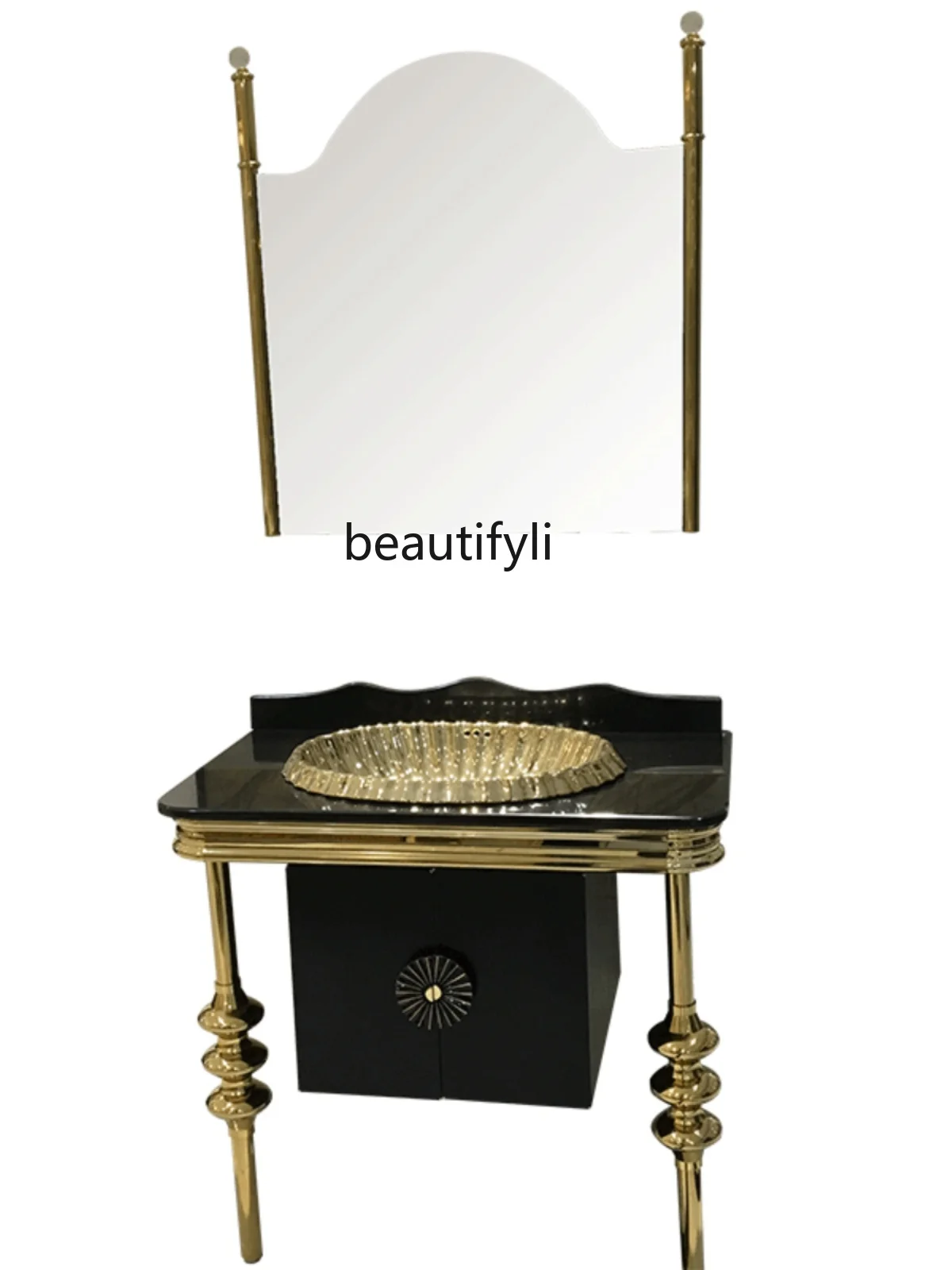 French Entry Lux Stainless Steel Bathroom Cabinet Combination Bathroom Waterproof Washbasin European Marble Floor