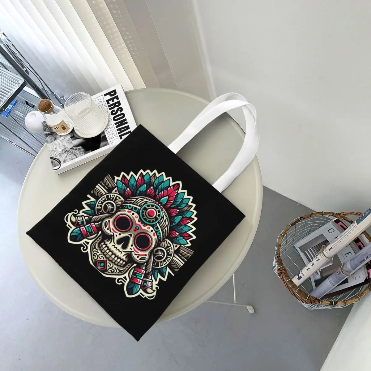 

Сумки для покупок с ацтекским черепом и шлейфом, парусиновая большая сумка, многоразовая сумка для девочек, дорожная сумка через плечо