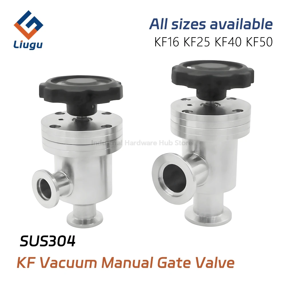 

304 Stainless Steel Sanitary L-Type Manual KF Vacuum Baffle Valve, Quick Clamp Angle Valve for Vacuum Systems, KF16KF25KF40 KF50