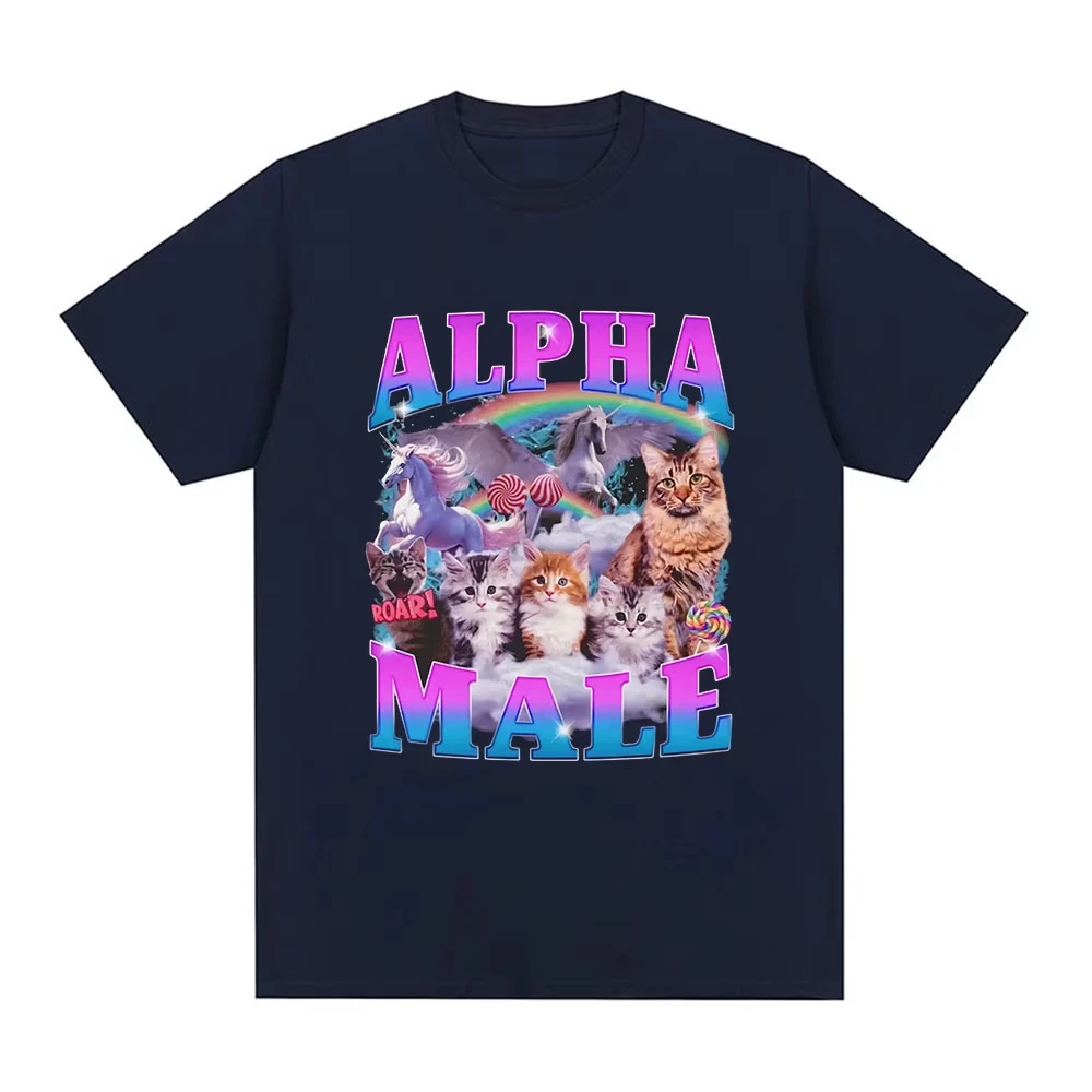 Camiseta informal de algodón a la moda para hombre y mujer, camiseta con patrón de meme divertido de arcoíris y gato, ropa para mujer Y2k