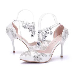 Fashion Wedding Pumps Rhinestone Pointed Toe Buckle Strap PU 9CM Thin High Heels Elegant Pointed Toe Platform Heels Women Shoes